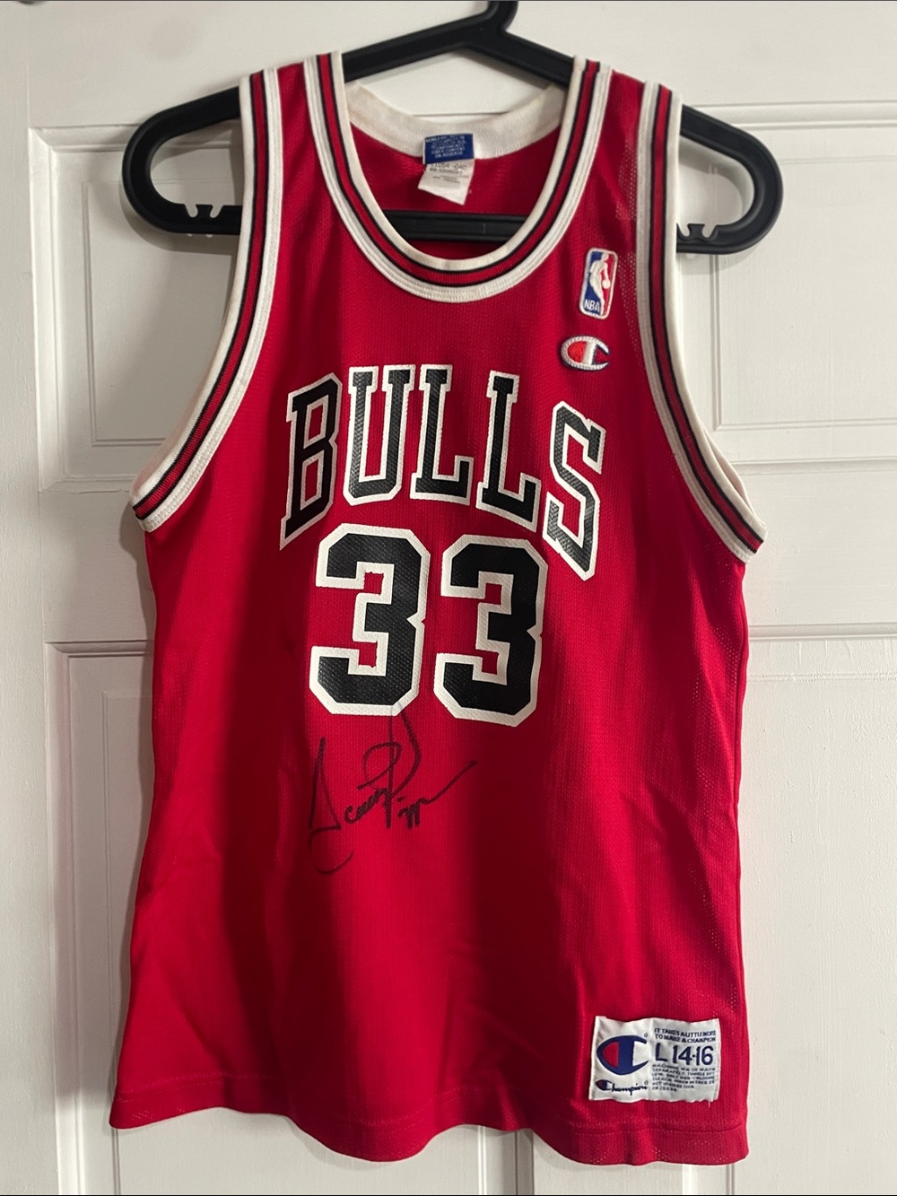 Champion Red Chicago Bulls #33 Signed Basketball Jersey